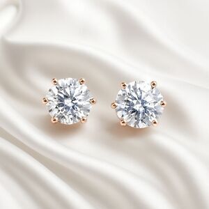 Rose Gold Crystal Stud Earrings – Elegant Dainty Women Fashion Studs Jewelry